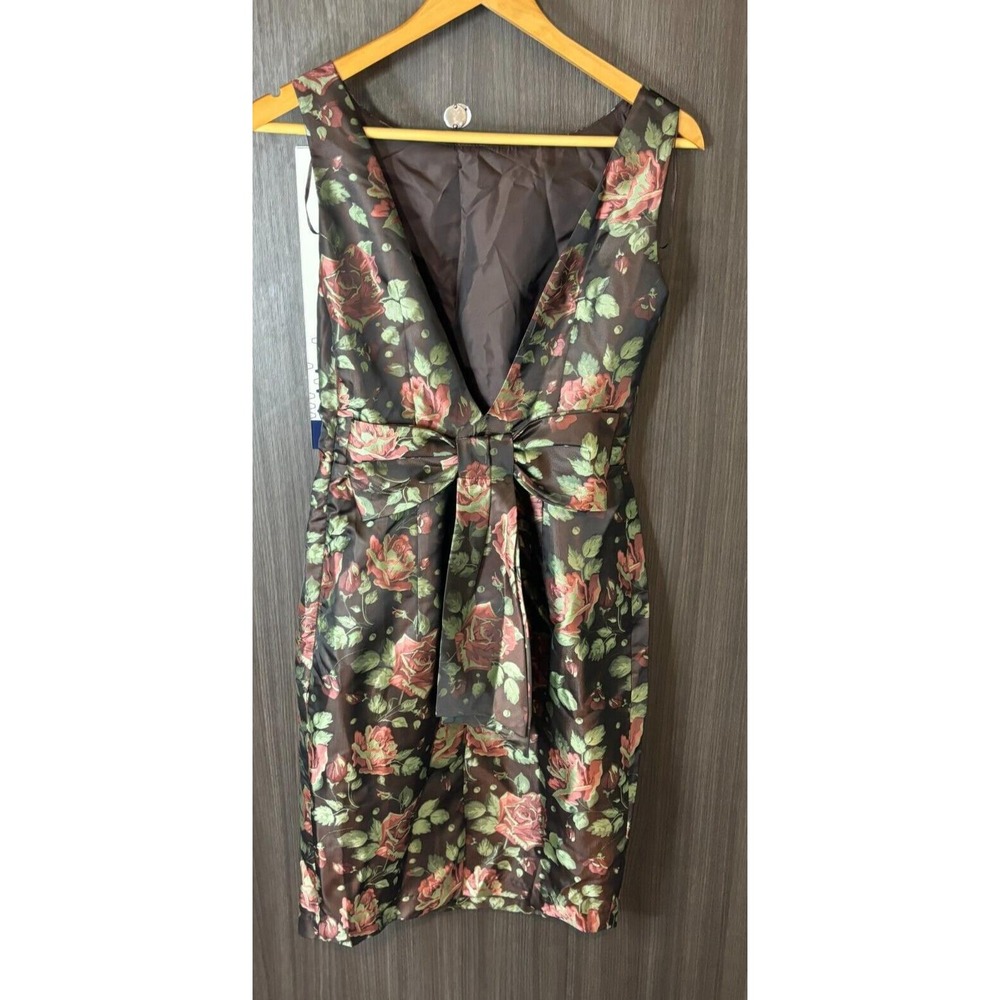 Louche Sheath Dress‎ Women's 10S Multicolor Lined Floral Plunge V-Neck Bow Front